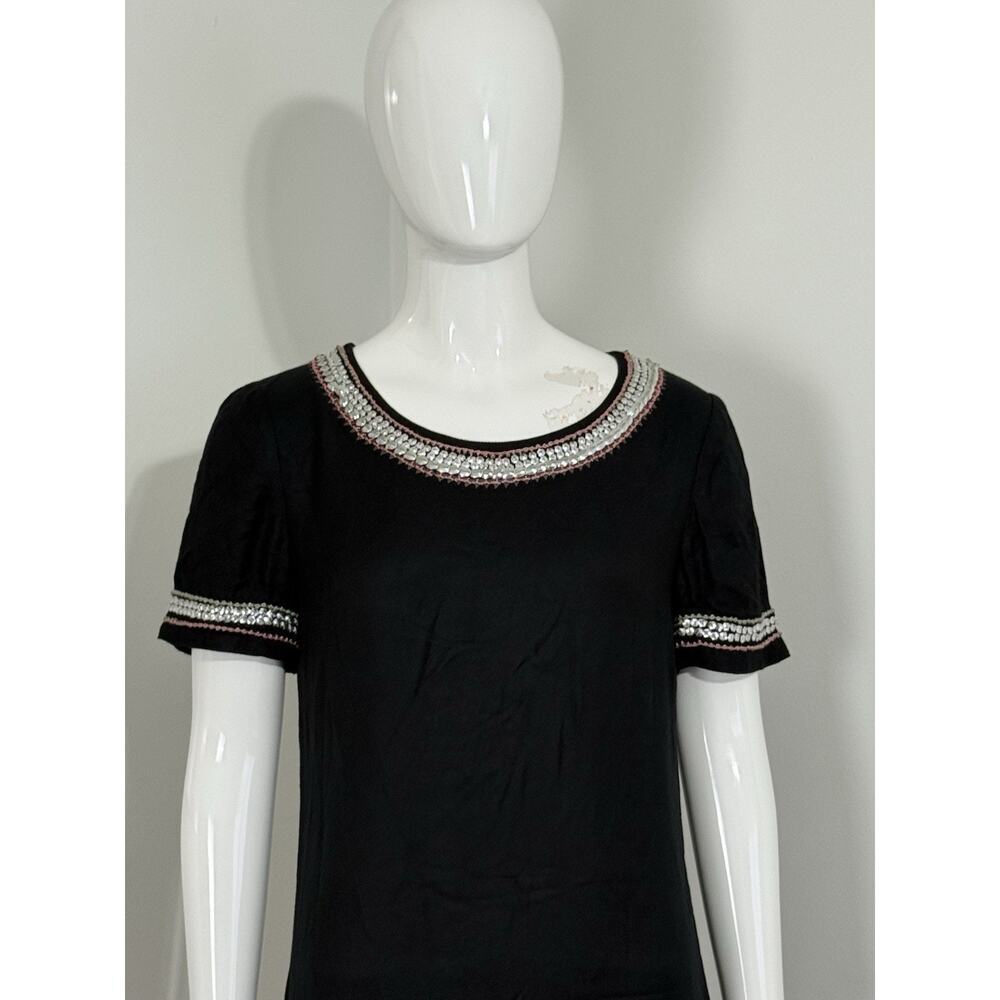 Maeve Anthropologie Women’s Black Sequin Beaded Mini Shift Dress Party Size 2 - Picture 2 of 16